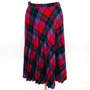 Vtg Casual Corner Pink Blue Plaid Wool Skirt